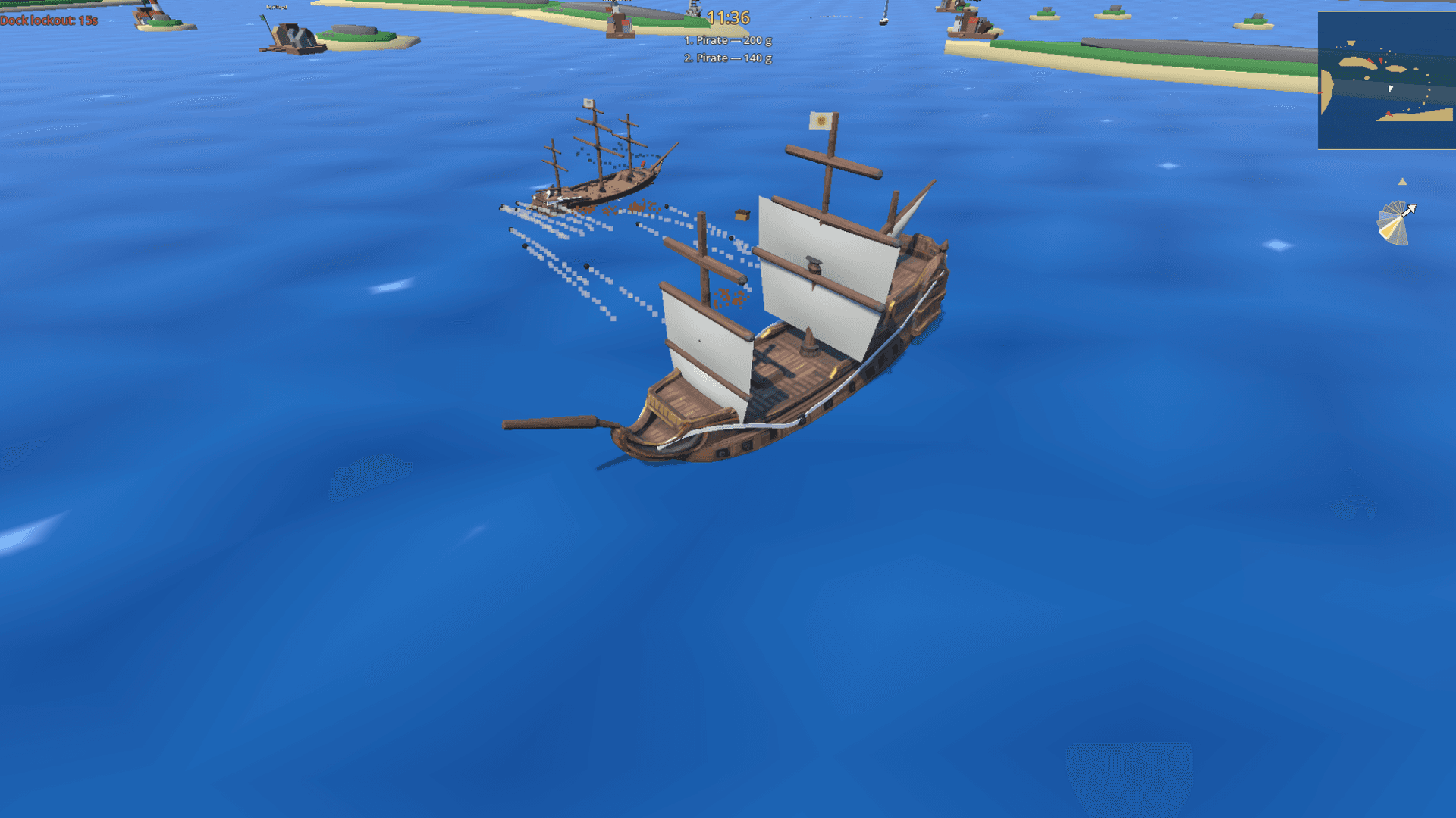 Broadside combat between a frigate and a galleon